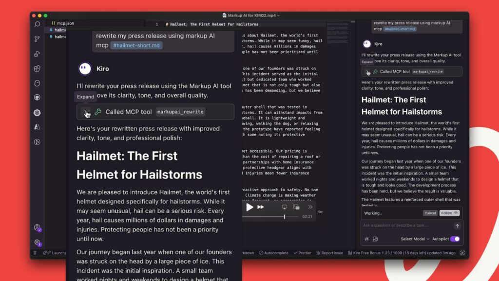 Kiro structured content editor with Markup AI.