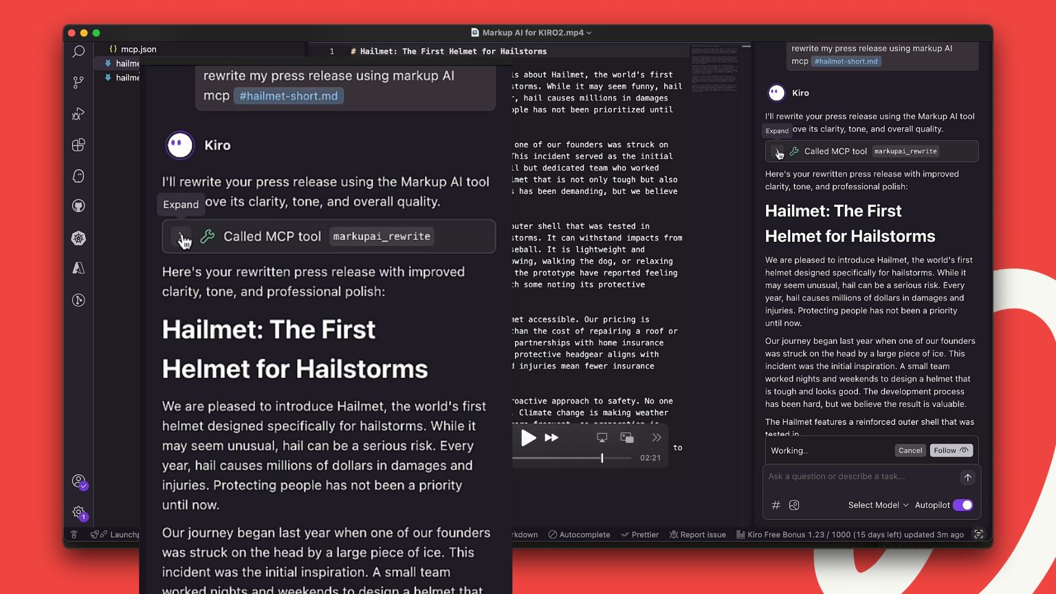 Kiro structured content editor with Markup AI.