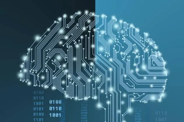 A poster of a brain formed in electronics.