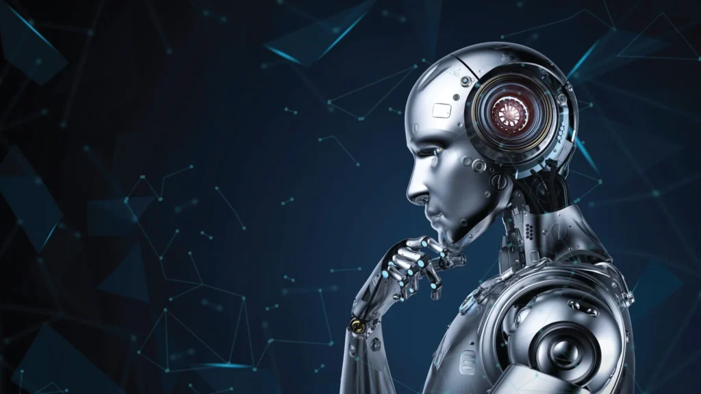 Image of a humanoid robot thinking.