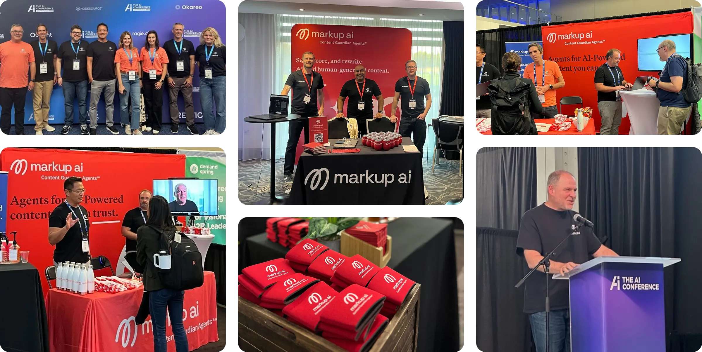 Markup AI team at The AI Conference: booth, group photo, and CEO speaking