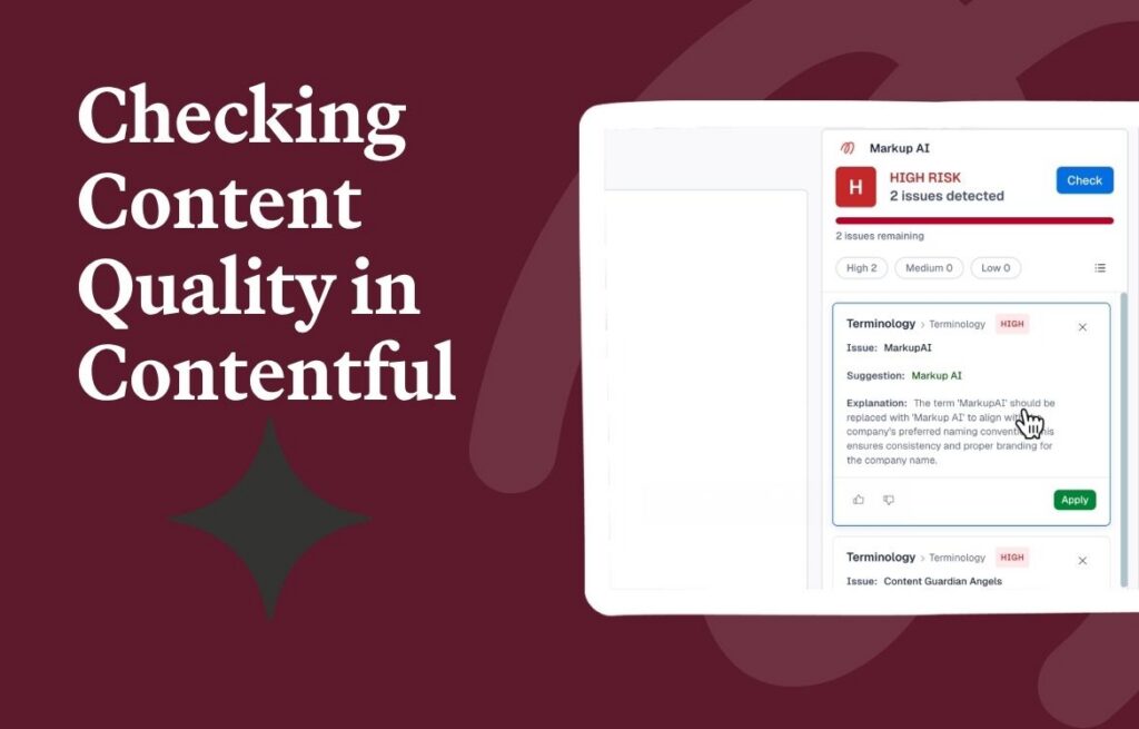 A poster image to play a video. The image shows Markup AI being used within Contentful.