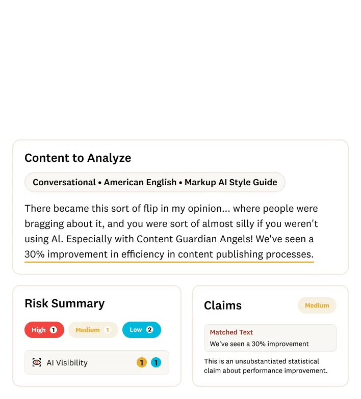 Markup AI product shot showcasing draft content, and result analysis
