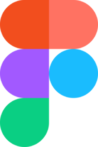 Figma logo featuring five geometric shapes: a red semi-circle, a pink semi-circle, a purple circle, a blue circle, and a green semi-circle arranged in a vertical and horizontal pattern.