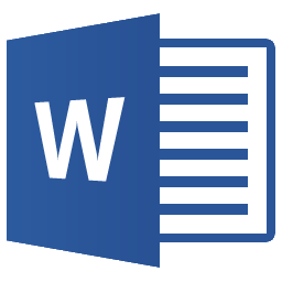Blue Microsoft Word logo featuring a white W on a blue background, with stylized lines resembling a document page extending from the right side.
