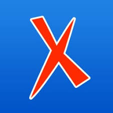 A large red letter X with a white outline on a blue gradient background.