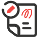 Icon of a paper with black lines, a red scribble, and a red pencil in a black circle at the top left, suggesting editing or writing.