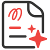 Icon of a document with red marks and a red sparkle, suggesting editing, reviewing, or improving written content.
