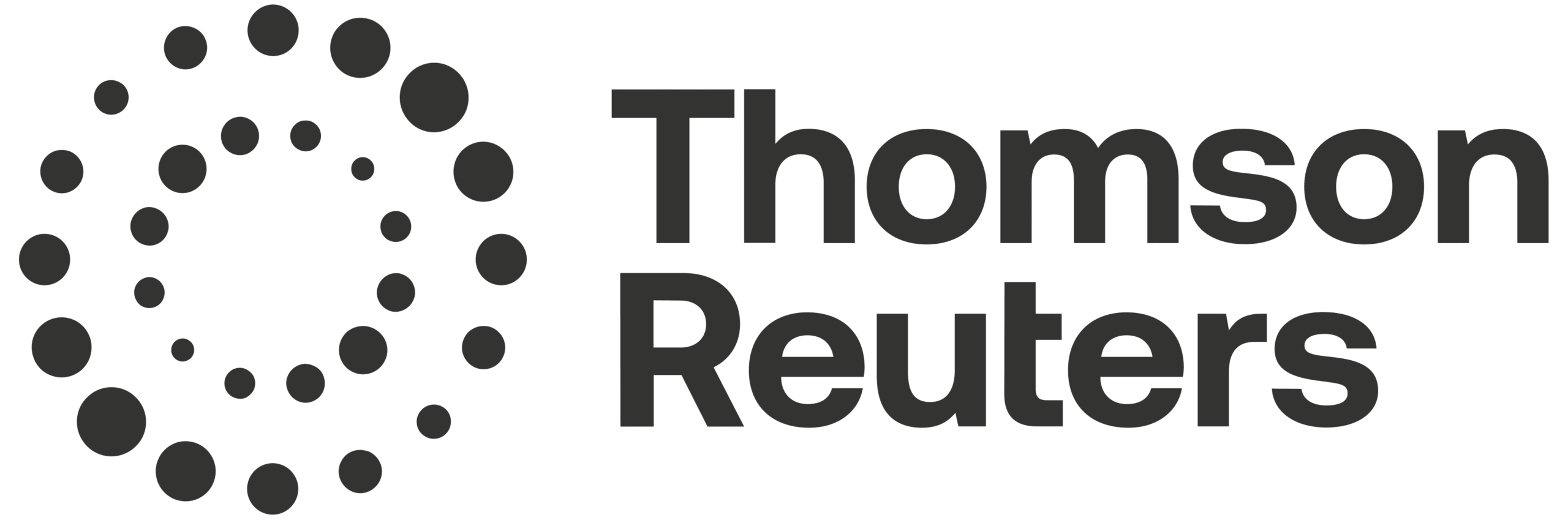 Thomson Reuters logo with the name in bold letters beside a circular pattern made of dots, symbolizing innovation and trust—now reflecting the company’s commitment to AI content guardrails.