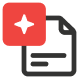 A simple icon of a black outlined document with text lines, overlaid by a red square featuring a white four-pointed star.