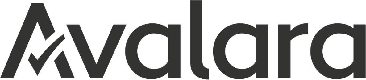 Avalara logo in bold, black lowercase letters with a stylized A at the beginning featuring two angled lines intersecting, reflecting the brand’s commitment to precision and AI content guardrails.