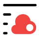 A red cloud with a white circle inside it is next to three horizontal black lines of varying lengths on a light gray background.