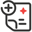 A stylized icon of a document with a plus sign in the upper left corner and a red star on the page, suggesting adding or creating a new file or medical record.