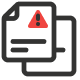 Two overlapping document icons, with the front document displaying a red warning triangle containing an exclamation mark, indicating an error or alert related to documents.