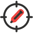A red pencil icon is centered inside a black target or crosshair symbol on a light gray background.